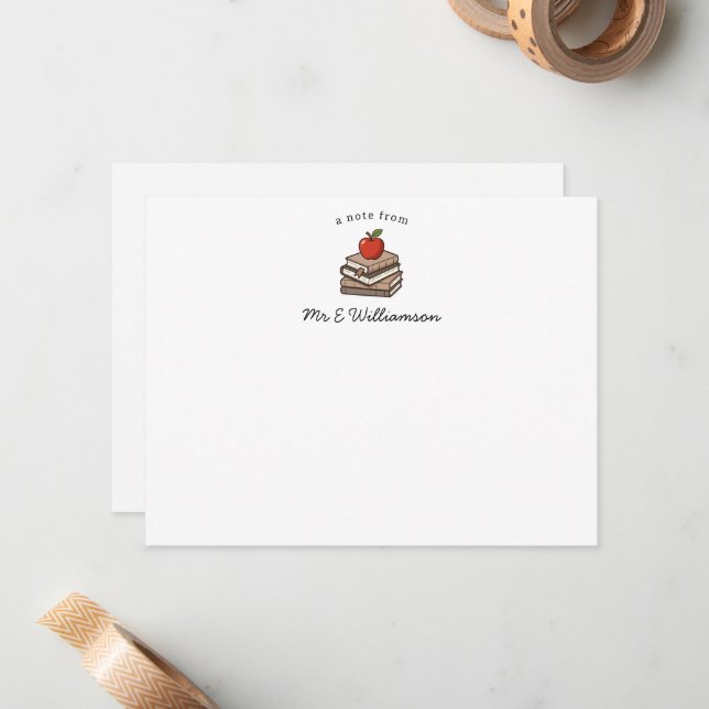 Bookstack and Apple Personalized Teacher  Card (Front/Back In Situ)