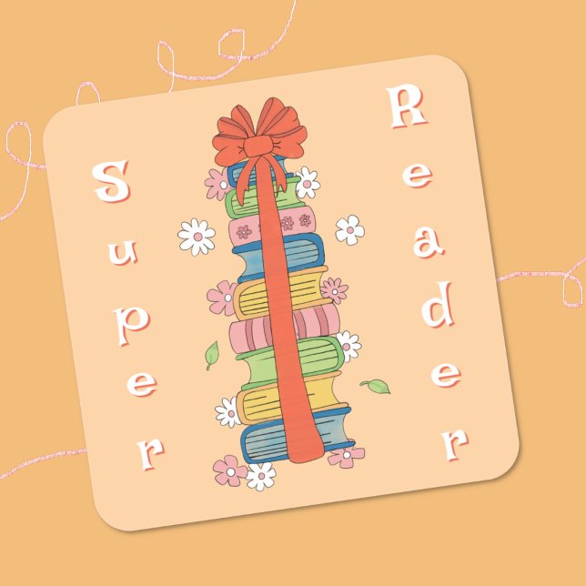 Bookstack with Red Bow Super Reader Stickers (Books with red bow reward sticker .)