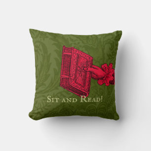 Bookstore, library, reading nook Green Throw Pillow