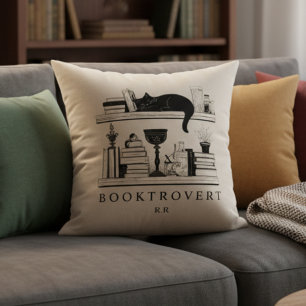 Booktrovert Book Lover's Monogrammed  Throw Pillow