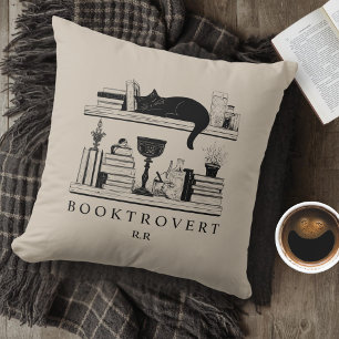 Booktrovert Book Lover's Monogrammed  Throw Pillow