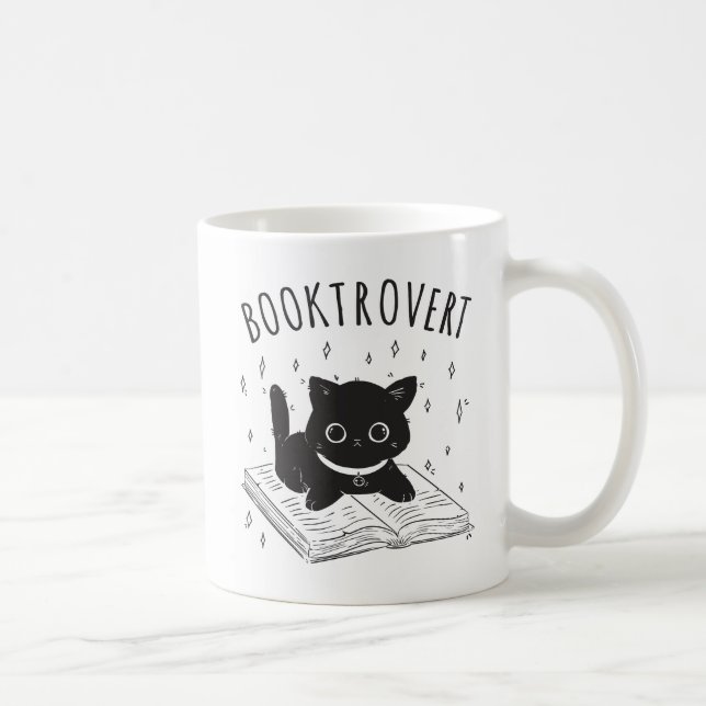 Booktrovert cat with book and stars coffee mug (Right)
