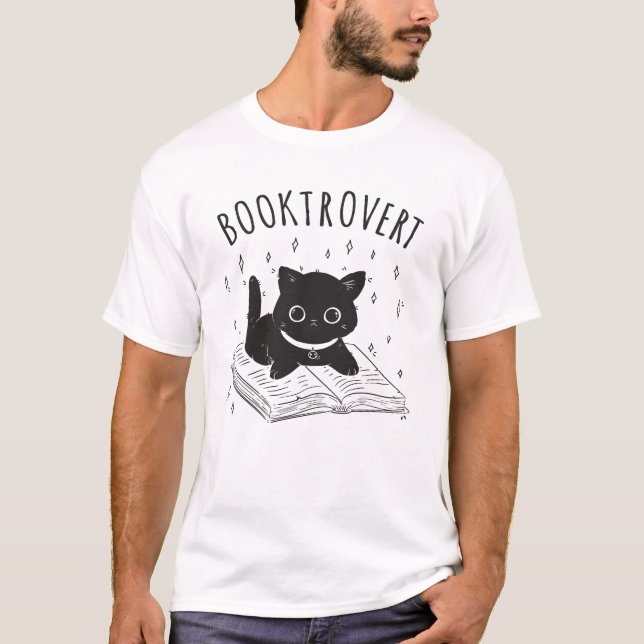 Booktrovert cat with book and stars T-Shirt (Front)