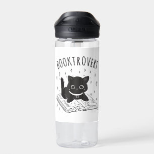 Booktrovert cat with book and stars water bottle