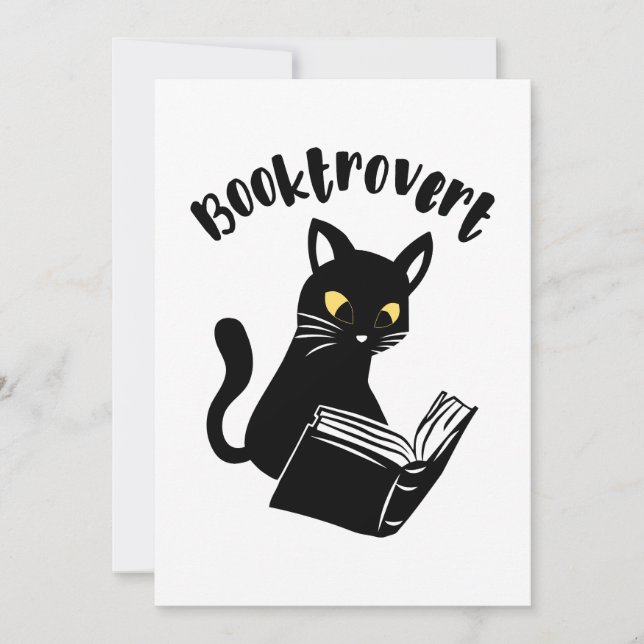 Booktrovert cat with book invitation (Front)