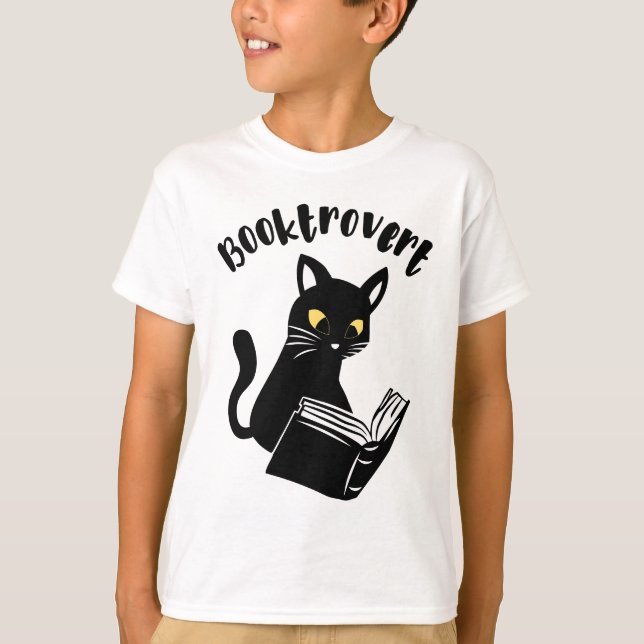 Booktrovert cat with book T-Shirt (Front)