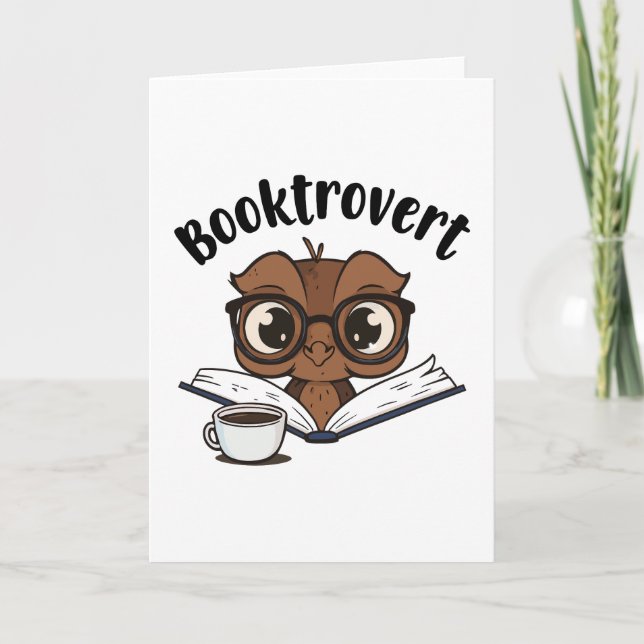 Booktrovert owl with book and coffee card (Front)