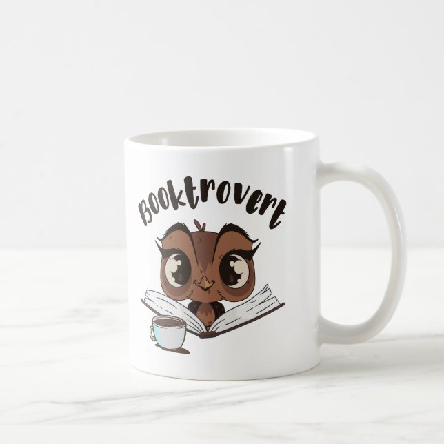 Booktrovert owl with book and coffee coffee mug (Right)