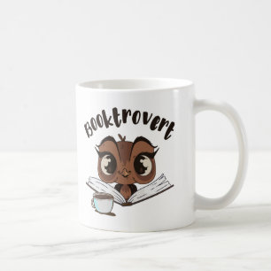 Booktrovert owl with book and coffee mug