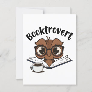 Booktrovert owl with book and coffee postcard