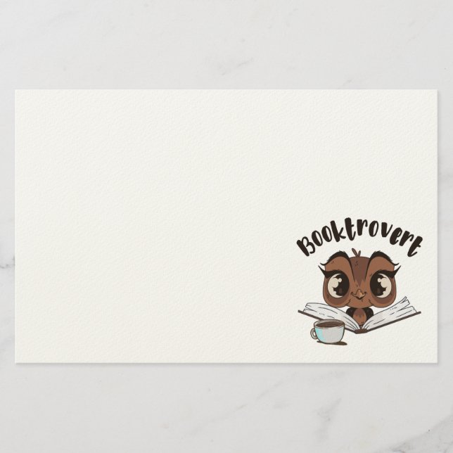 Booktrovert owl with book and coffee stationery (Front)