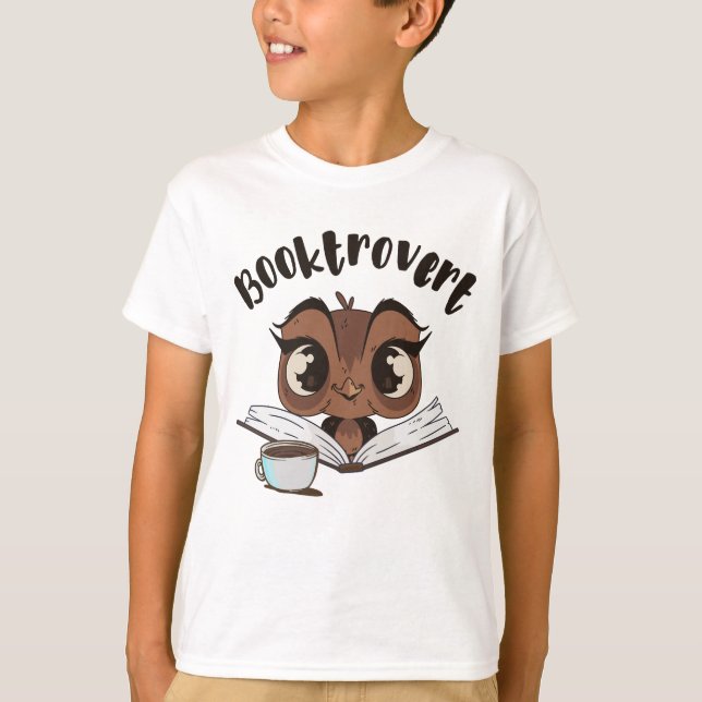 Booktrovert owl with book and coffee T-Shirt (Front)