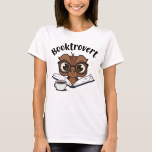 Booktrovert owl with book and coffee T-Shirt