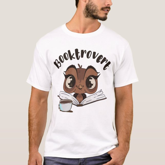 Booktrovert owl with book and coffee T-Shirt (Front)