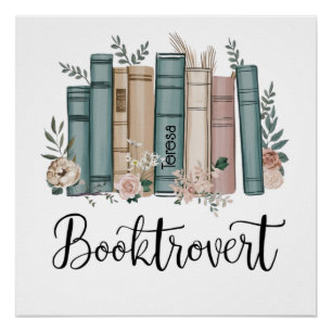 Booktrovert personalized watercolor books on shelf poster
