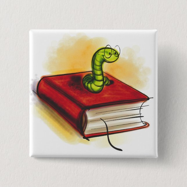Bookworm 2 Inch Square Button (Front)