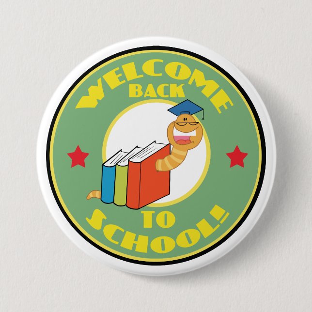 Bookworm- Back to School 3 Inch Round Button (Front)
