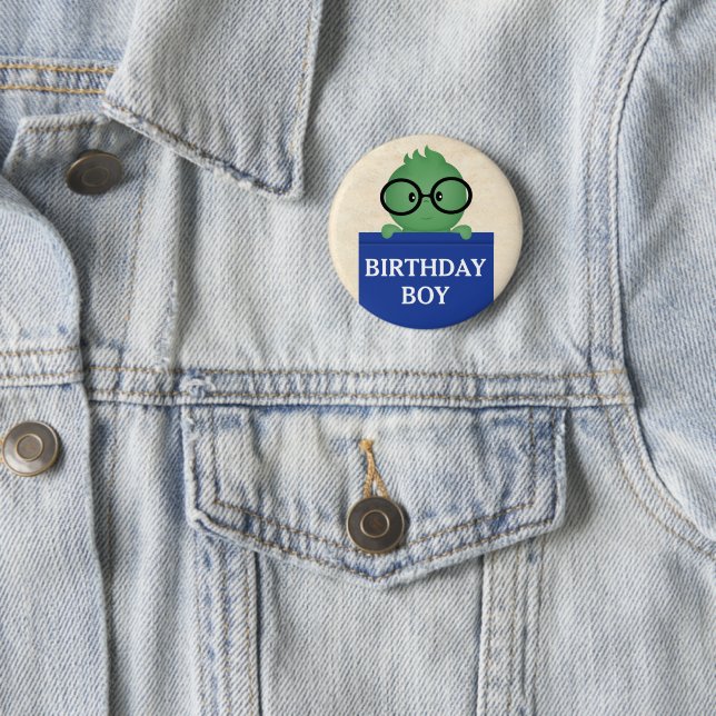 Bookworm Blue Book Happy Birthday Boy 2 Inch Round Button (In Situ)