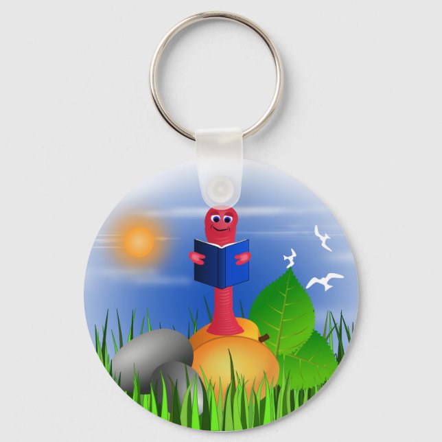 Bookworm Book Worm Colourful Cute Round Keychain (Front)