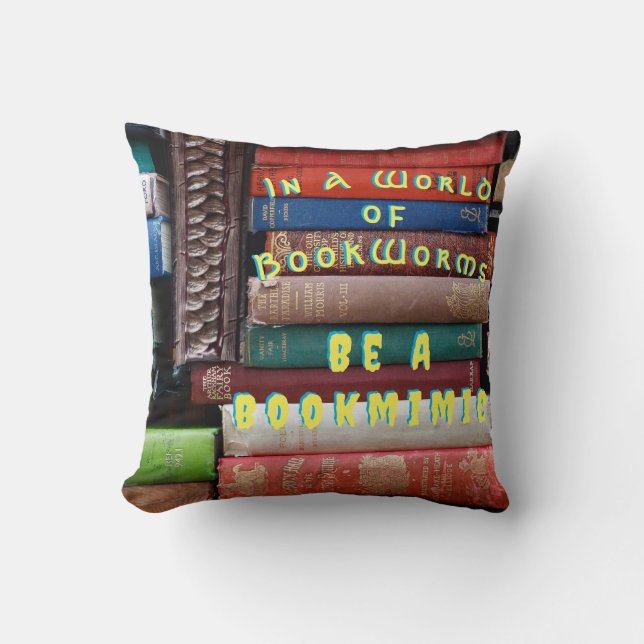 Bookworm Bookmimic Throw Pillow (Front)