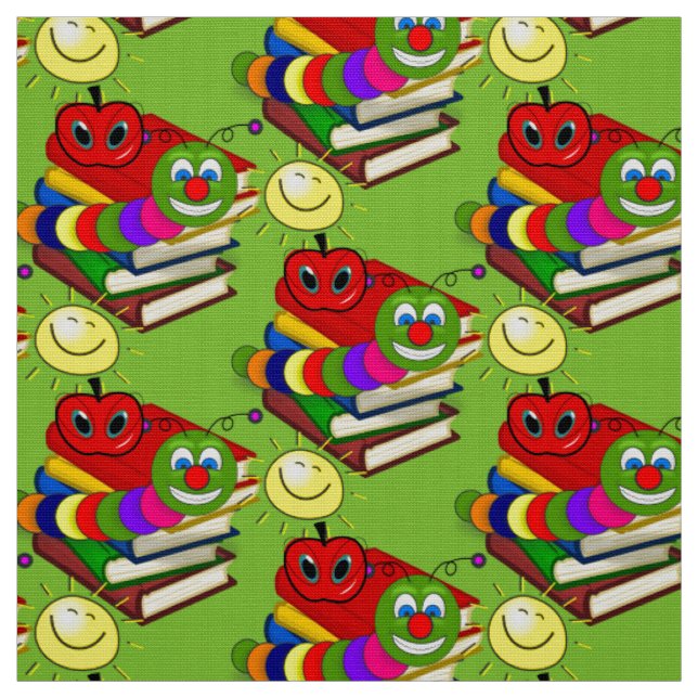 Bookworm, Books, Sun, Teachers School,  Fabric (Swatch)