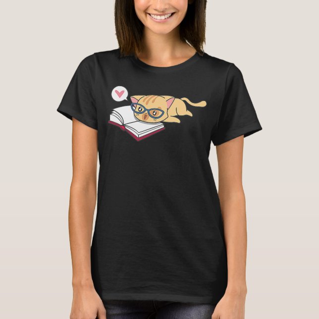 Bookworm Cat Book I Love Reading Reader Book T-Shirt (Front)
