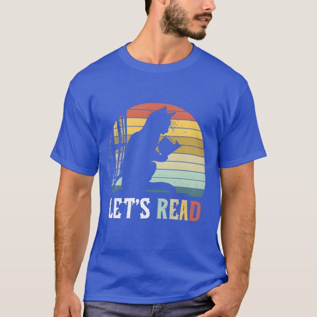 Bookworm Cat Lets Read Funny Cat Reading Book T-Shirt (Front)
