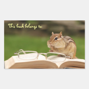 Bookworm Chipmunk Bookplate Sticker