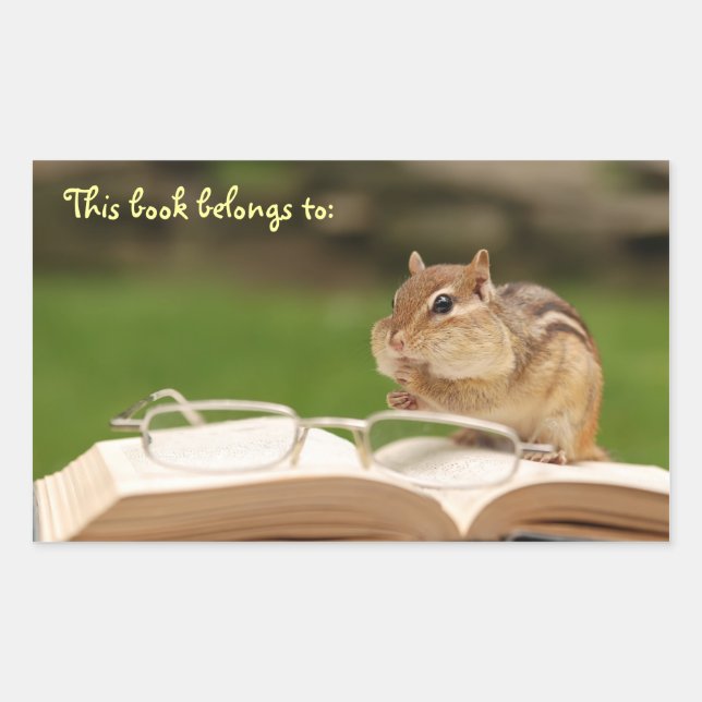 Bookworm Chipmunk Bookplate Sticker (Front)