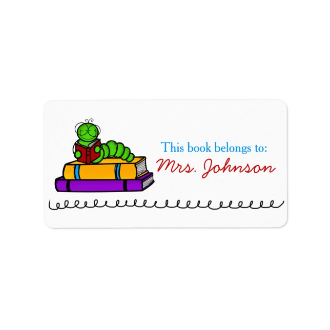 Bookworm Cute Teacher Book Labels (Front)