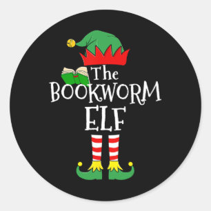 Bookworm Elf Matching Family Group Christmas Party Classic Round Sticker