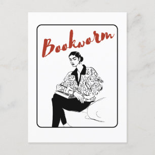 Bookworm girl postcard