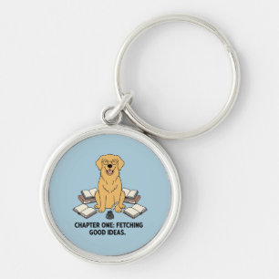 Bookworm Golden Retriever Blue Silver Accessory Keychain