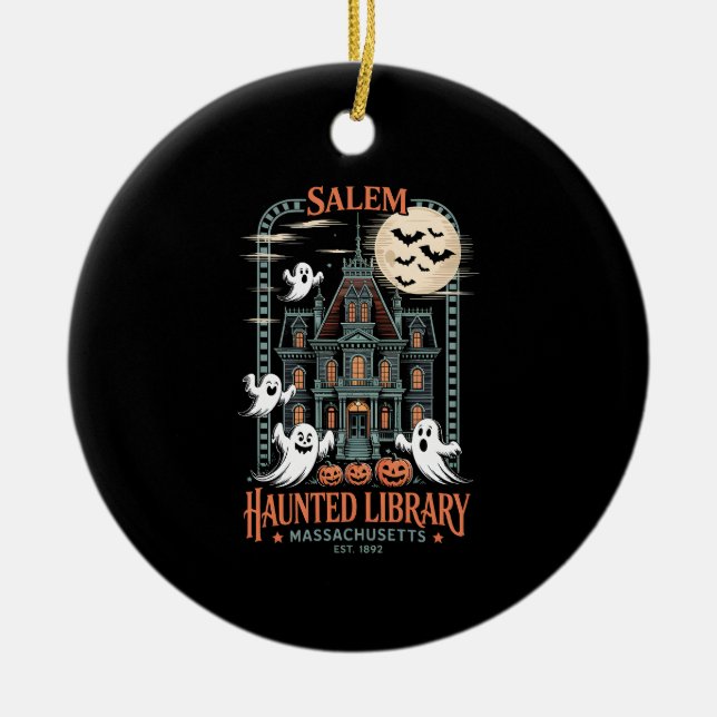 Bookworm Halloween Shirt Haunted Library Ceramic Ornament (Front)