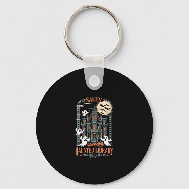 Bookworm Halloween Shirt Haunted Library Keychain (Front)