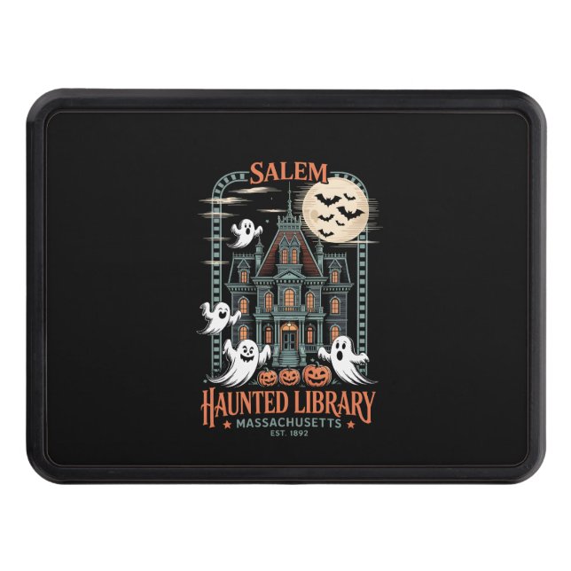 Bookworm Halloween Shirt Haunted Library Trailer Hitch Cover (Front)