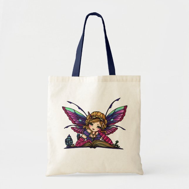 Bookworm Library Reading Book Fairy Fantasy Art Tote Bag (Front)