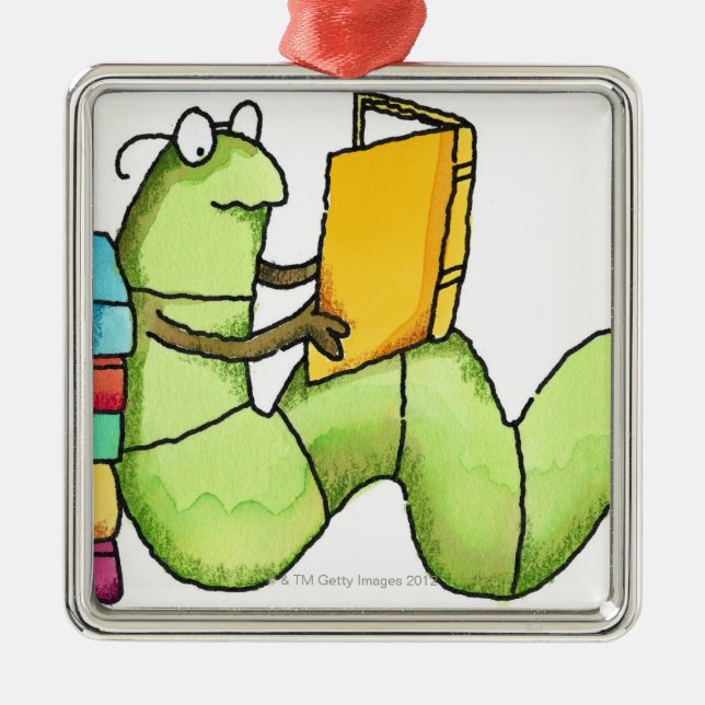Bookworm Metal Ornament (Front)