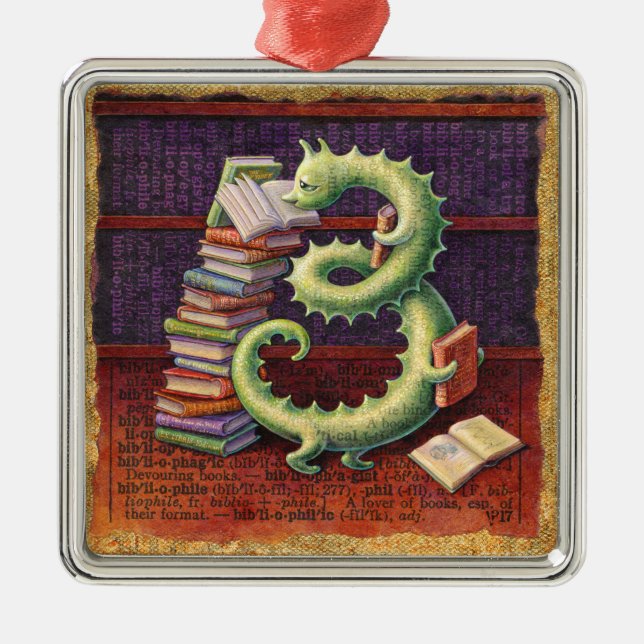 Bookworm Ornament: Bibliophile Metal Ornament (Front)