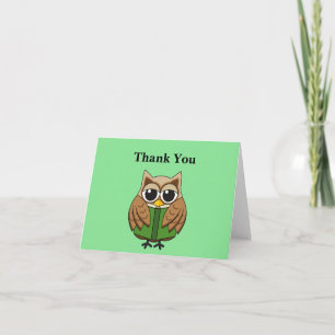 Bookworm Owl Reading Book Cartoon   Personalize Thank You Card