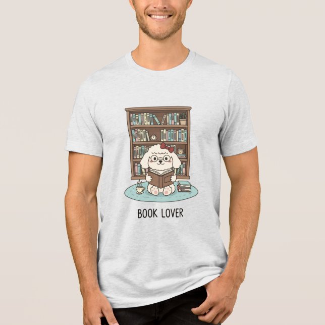Bookworm Poodle Puppy Cute Reading Graphic Dog Tri-Blend Shirt (Front)