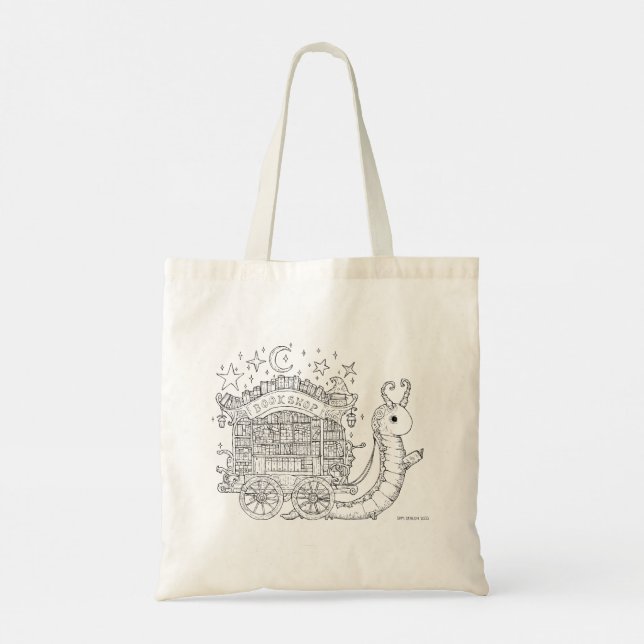 Bookworm printed Tote bag, fantasy ink design (Back)
