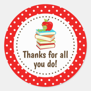 Bookworm Thank You Teacher Appreciation Red Spots Classic Round Sticker