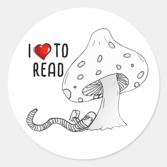 Bookworm Under a Mushroom Classic Round Sticker (Front)