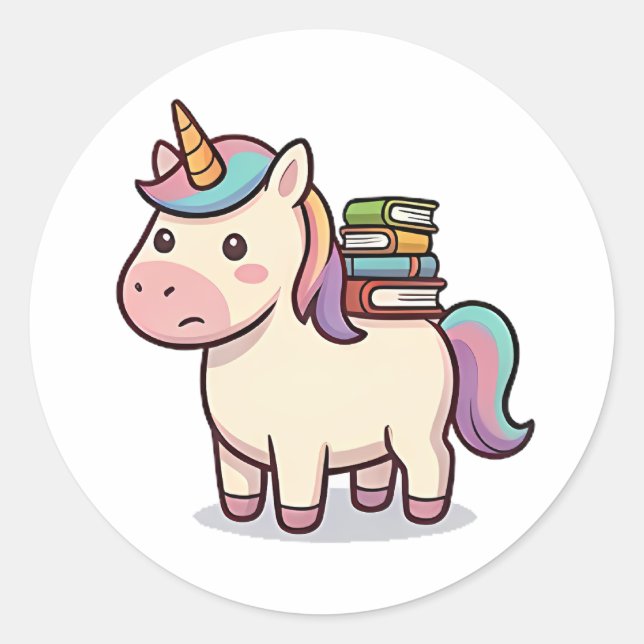 Bookworm Unicorn Classic Round Sticker (Front)