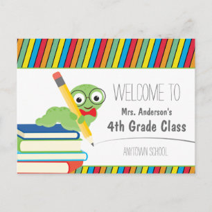 Bookworm Welcome Back To School colourful Postcard