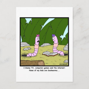 Bookworm: Worm Cartoon Postcard