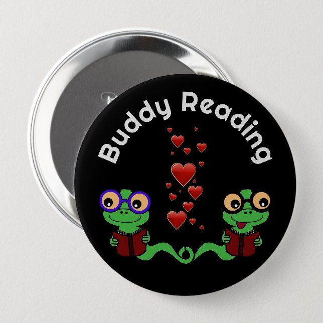 Bookworms Buddy Reading 4 Inch Round Button (Front & Back)