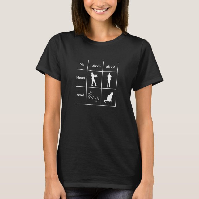 Boolean Logic Alive And Dead Funny Programmer Cat  T-Shirt (Front)