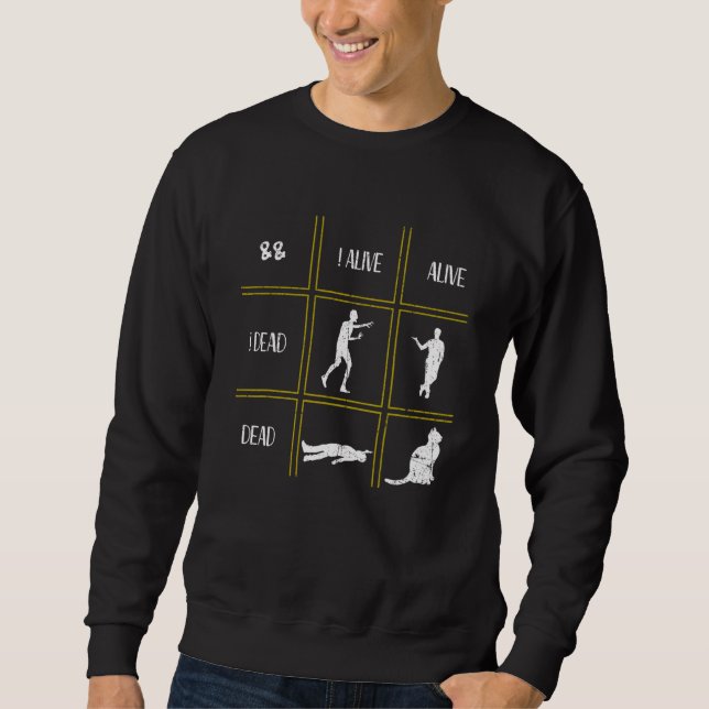 Boolean Logic Alive And Dead Programmer Cat Sweatshirt (Front)